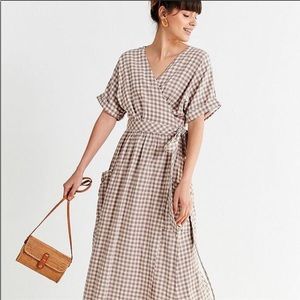 Urban Outfitters Gabrielle Linen Wrap Midi Dress Gingham
